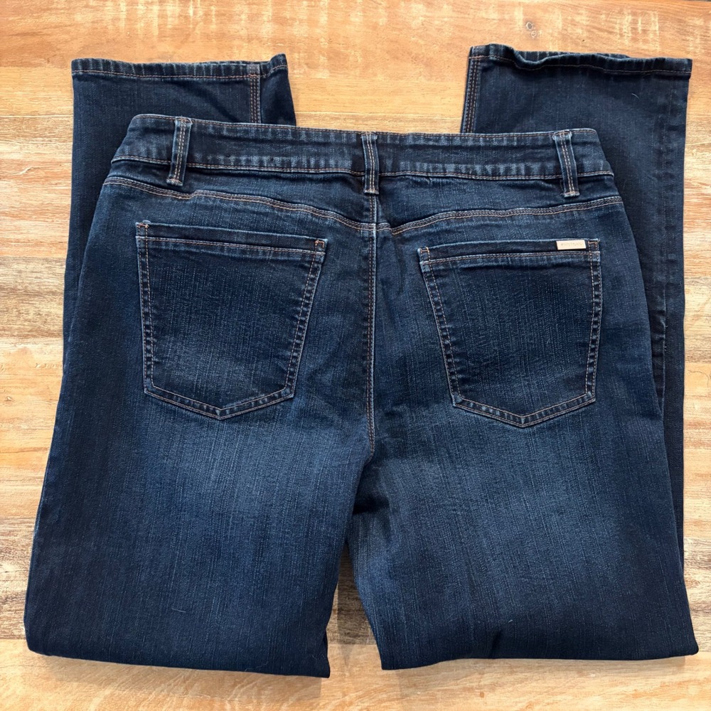 White House Black Market Straight Leg Crop Jeans Dark Wash Size 12 Stretch Denim - Picture 5 of 11